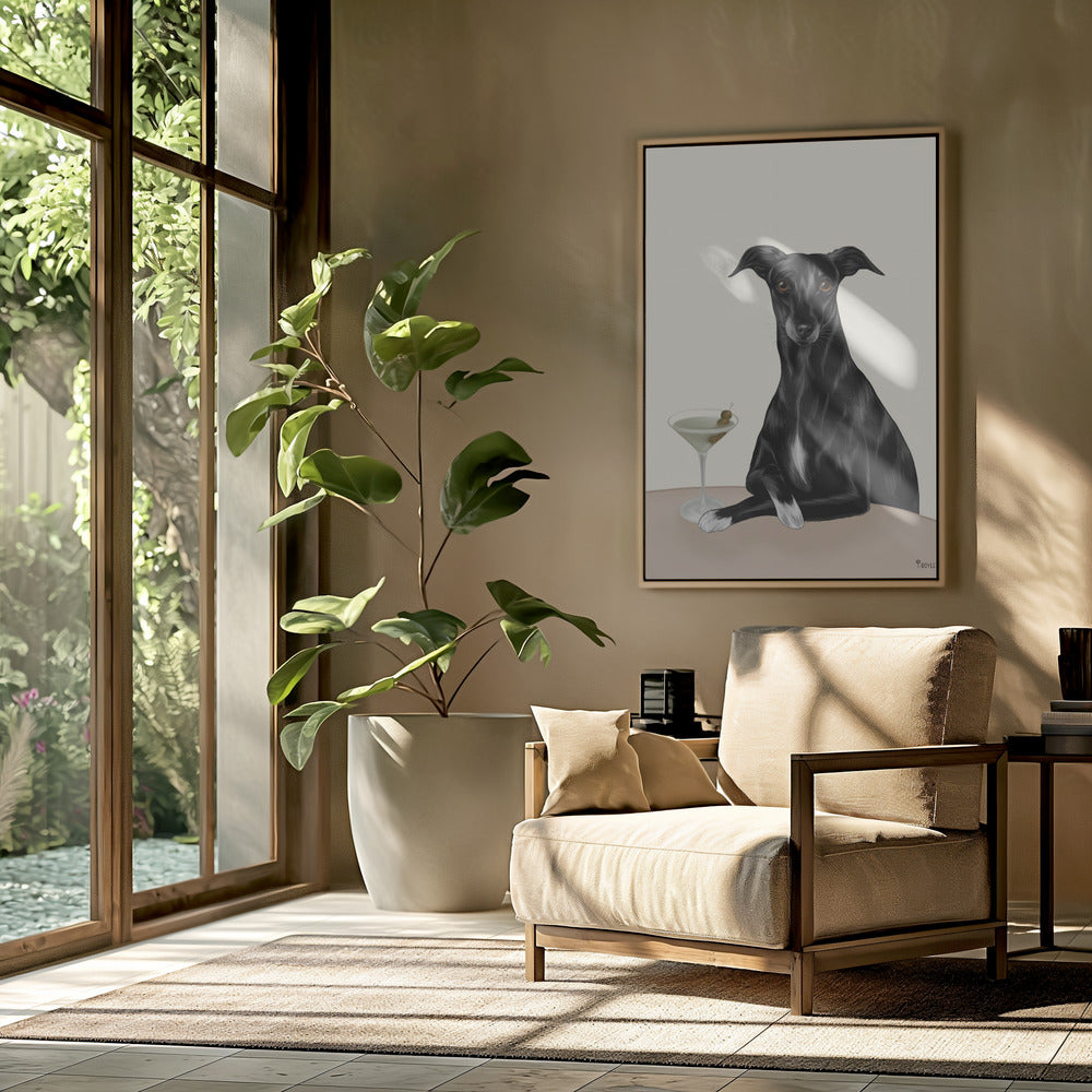 Galgo elegante con martini ·  cuadro de decoración