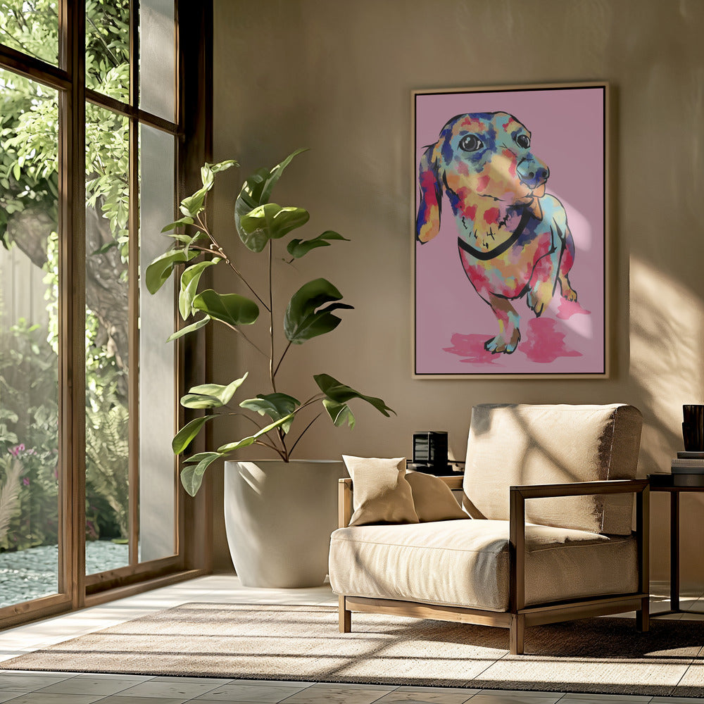 Perro salchicha multicolor  ·  cuadro de decoración