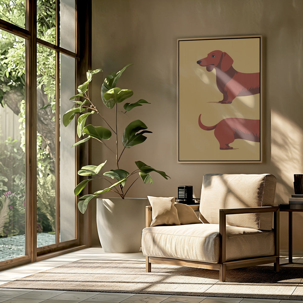 Un perro salchicha en dos mitades  ·  cuadro de decoración