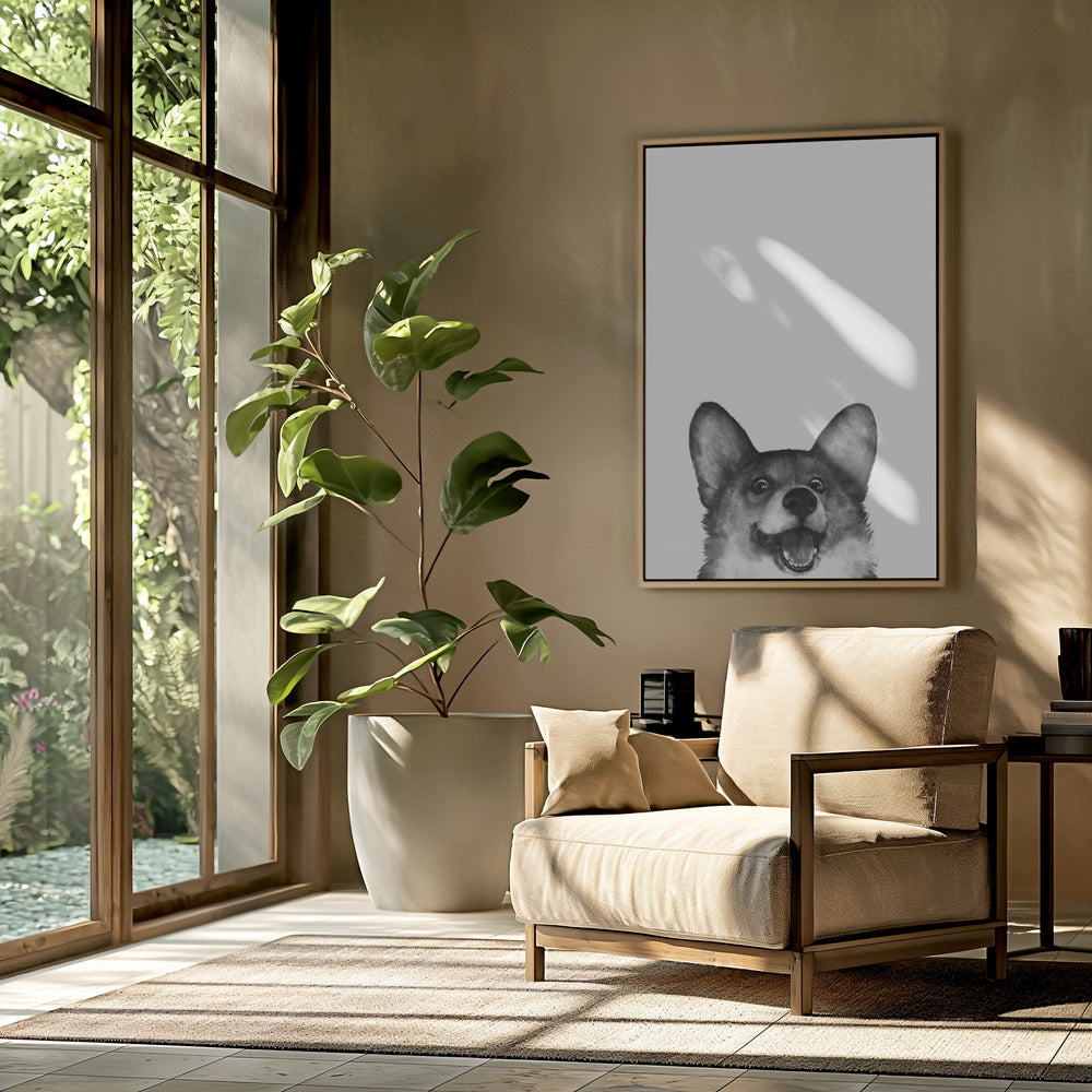 Perro Corgi con expresión alegre  ·  cuadro de decoración