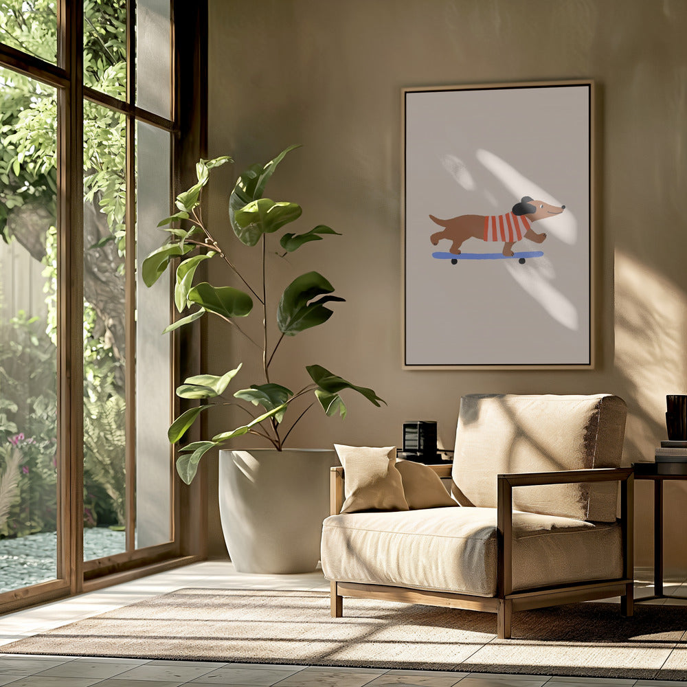 Dachshund en patineta ·  cuadro de decoración
