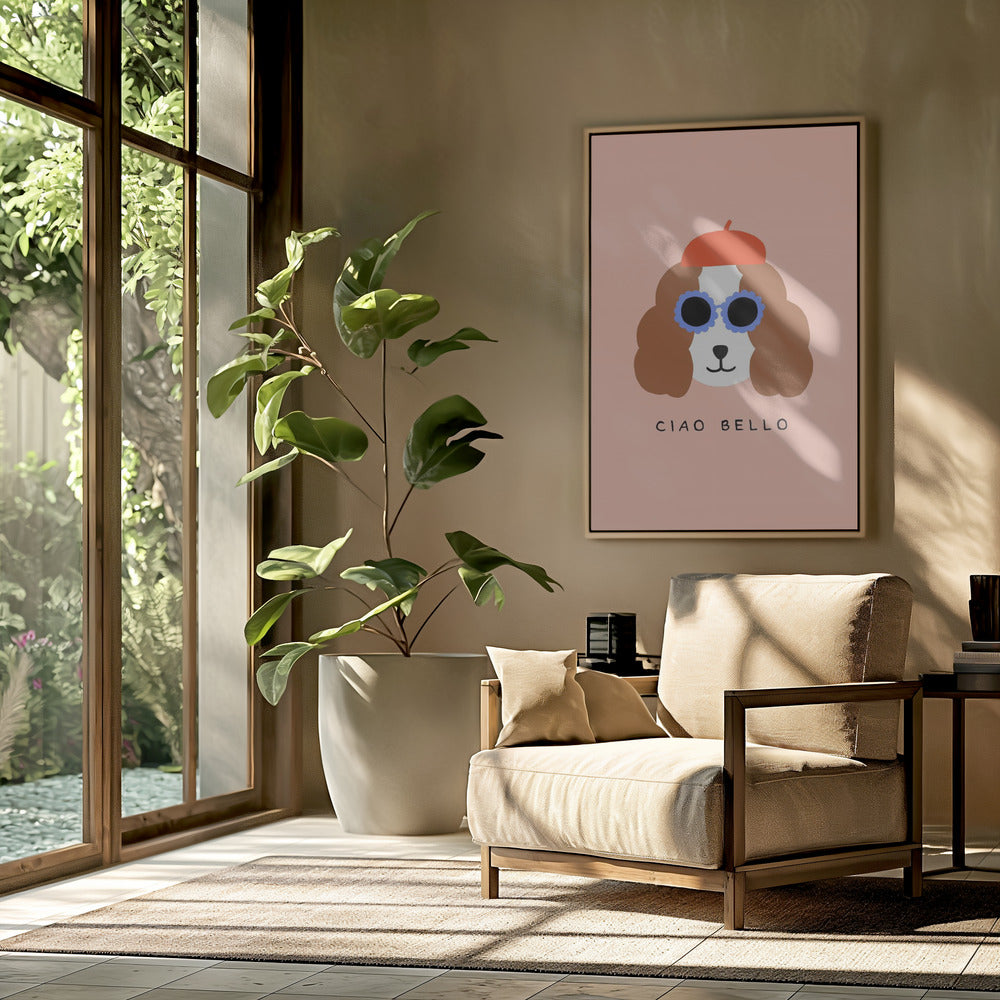 Ciao Bello perro con boina roja  ·  cuadro de decoración
