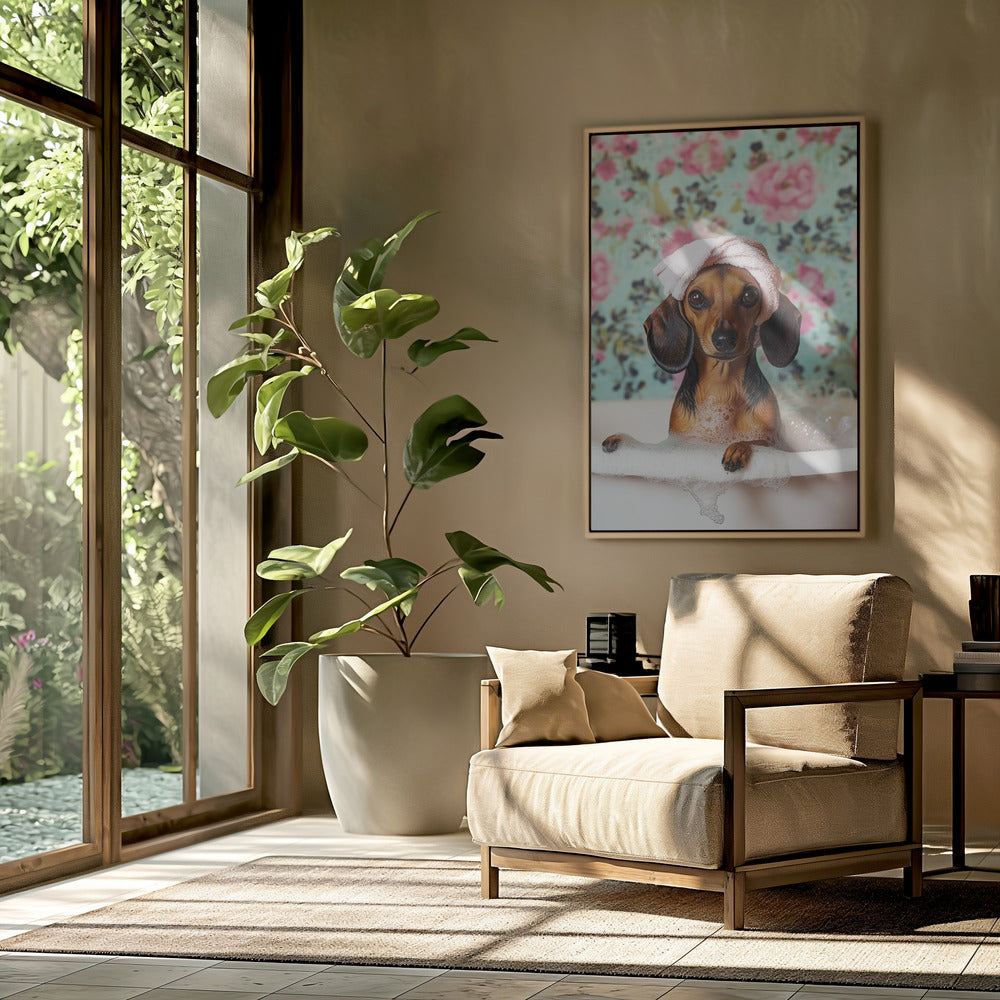 Hora del baño del perro salchicha  ·  cuadro de decoración