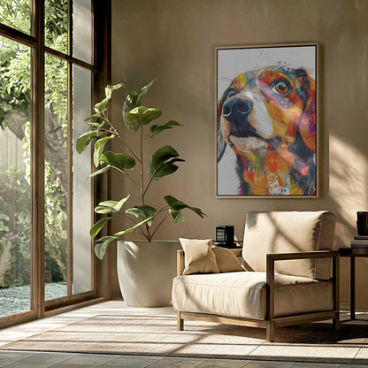 Perro salchicha abstracto colorido  ·  cuadro de decoración