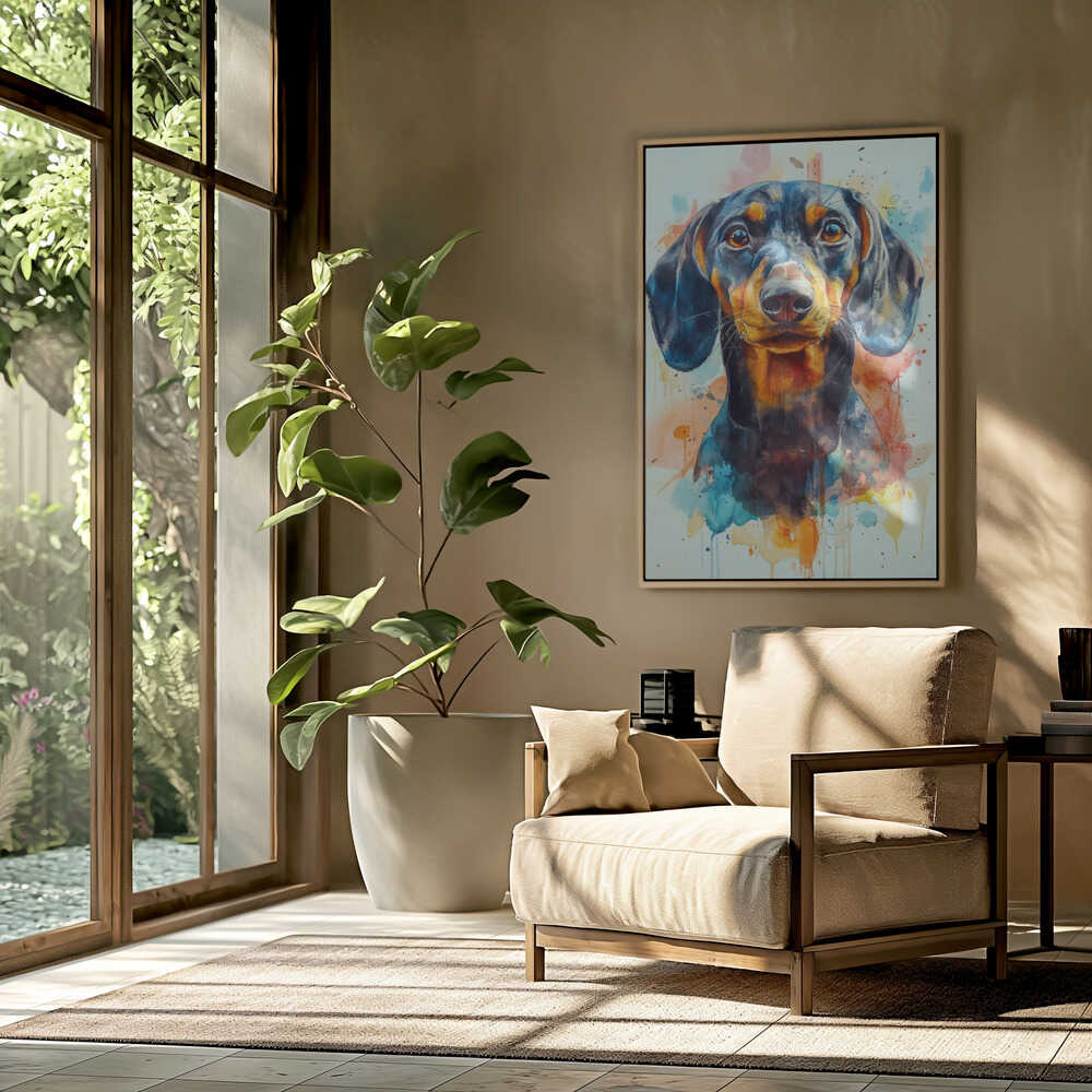 Dachshund abstracto y colorido  ·  cuadro de decoración