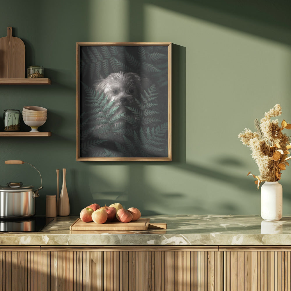 Cachorro entre los helechos  ·  cuadro de decoración
