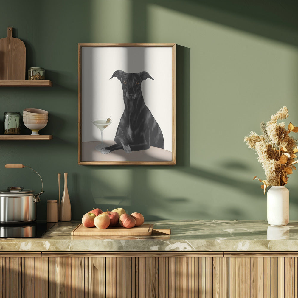 Galgo elegante con martini ·  cuadro de decoración