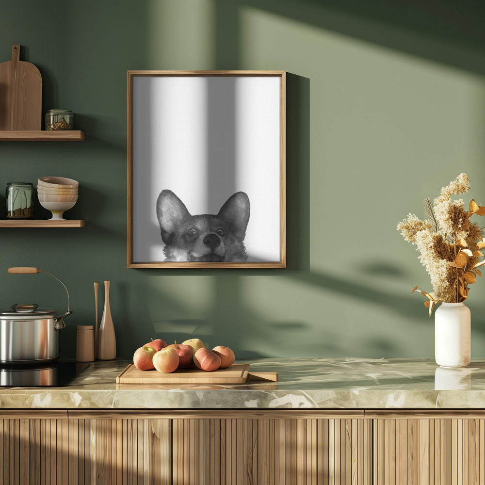 Perro Corgi con expresión alegre  ·  cuadro de decoración