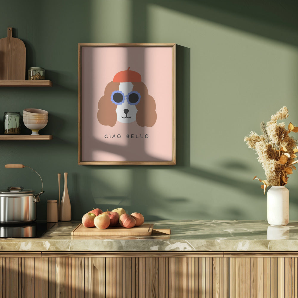 Ciao Bello perro con boina roja  ·  cuadro de decoración