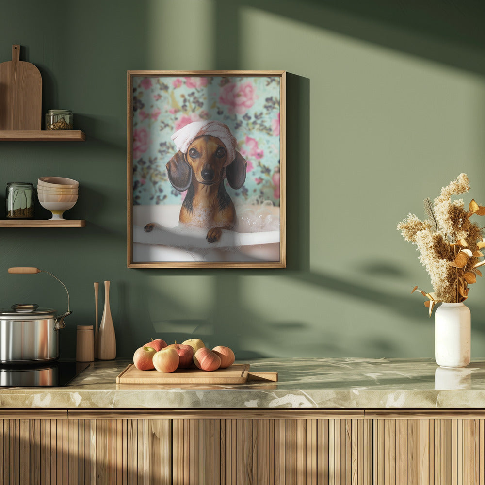 Hora del baño del perro salchicha  ·  cuadro de decoración