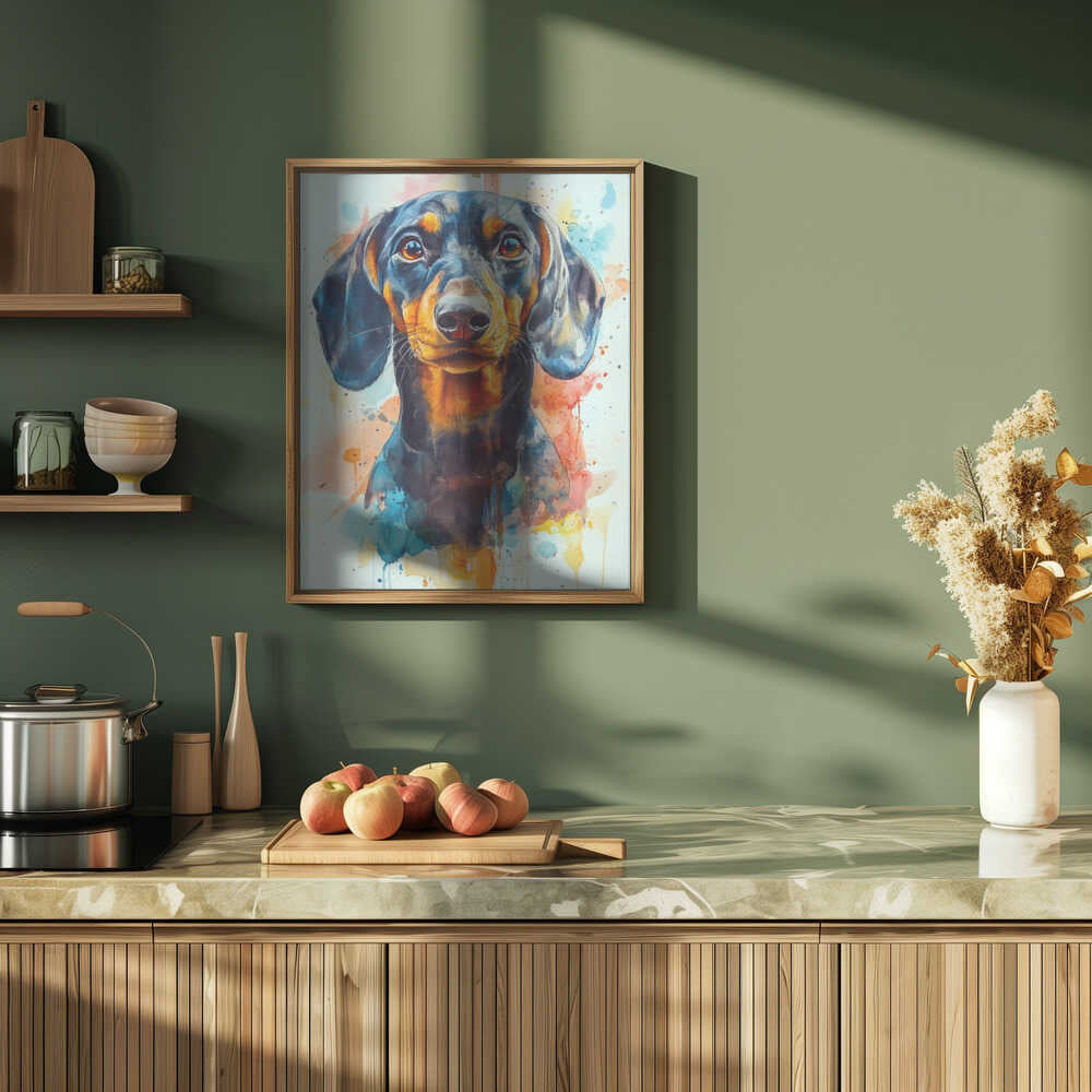 Dachshund abstracto y colorido  ·  cuadro de decoración