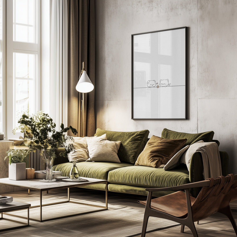Gato y perro enamorados  ·  cuadro de decoración