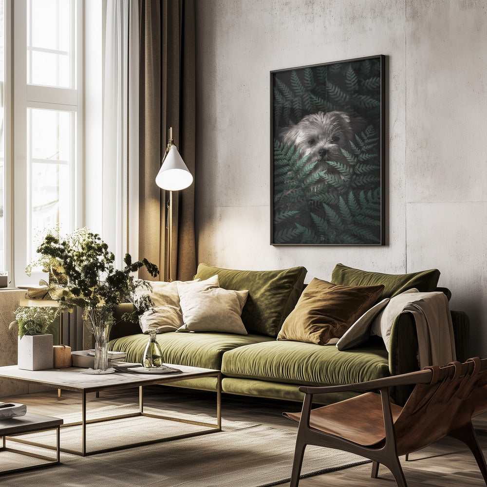 Cachorro entre los helechos  ·  cuadro de decoración