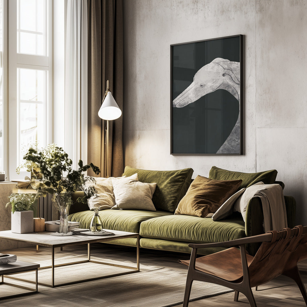 Perro galgo blanco y negro 02  ·  cuadro de decoración