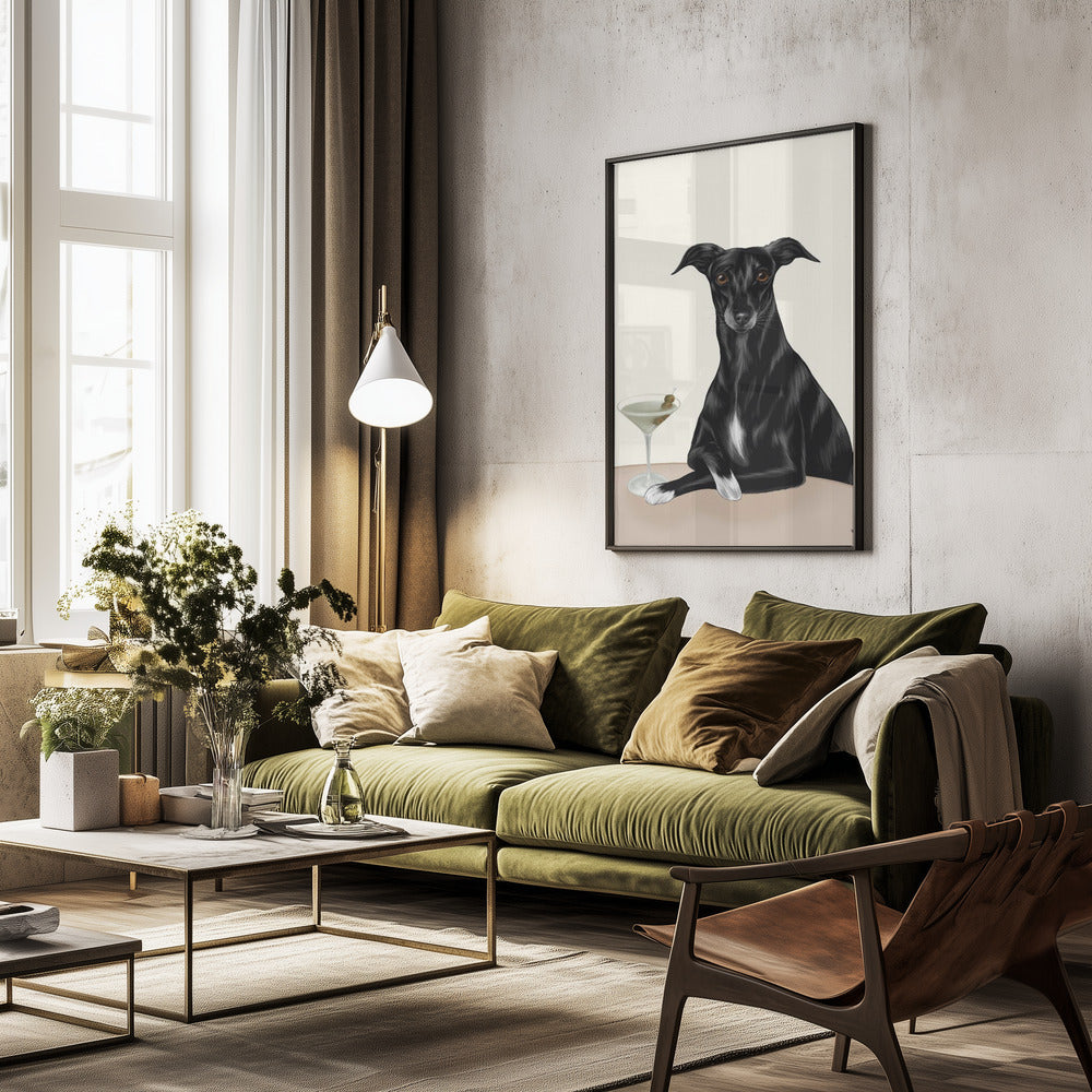 Galgo elegante con martini ·  cuadro de decoración