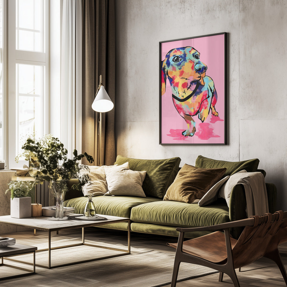 Perro salchicha multicolor  ·  cuadro de decoración