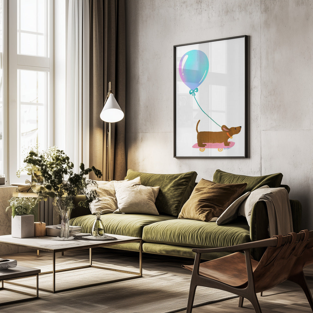 Nunca dejes de jugar - Dachshund con globo  ·  cuadro de decoración