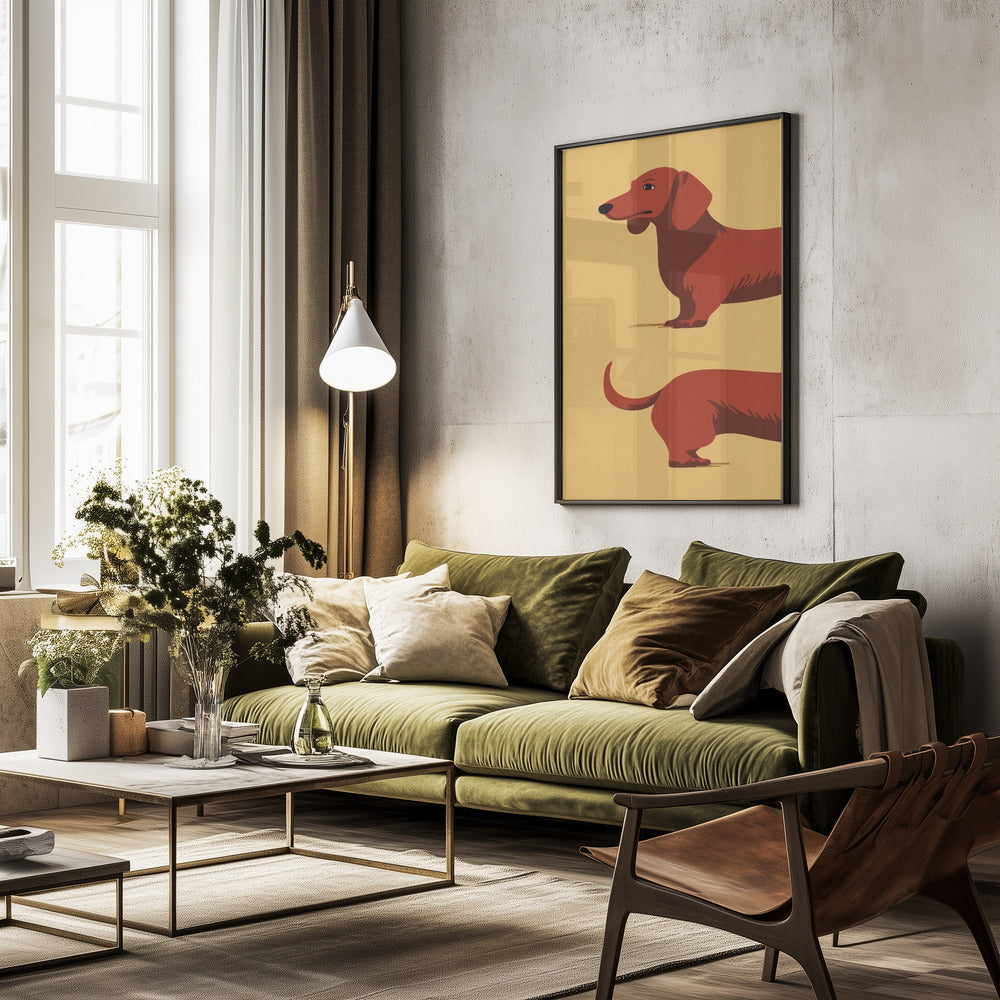 Un perro salchicha en dos mitades  ·  cuadro de decoración