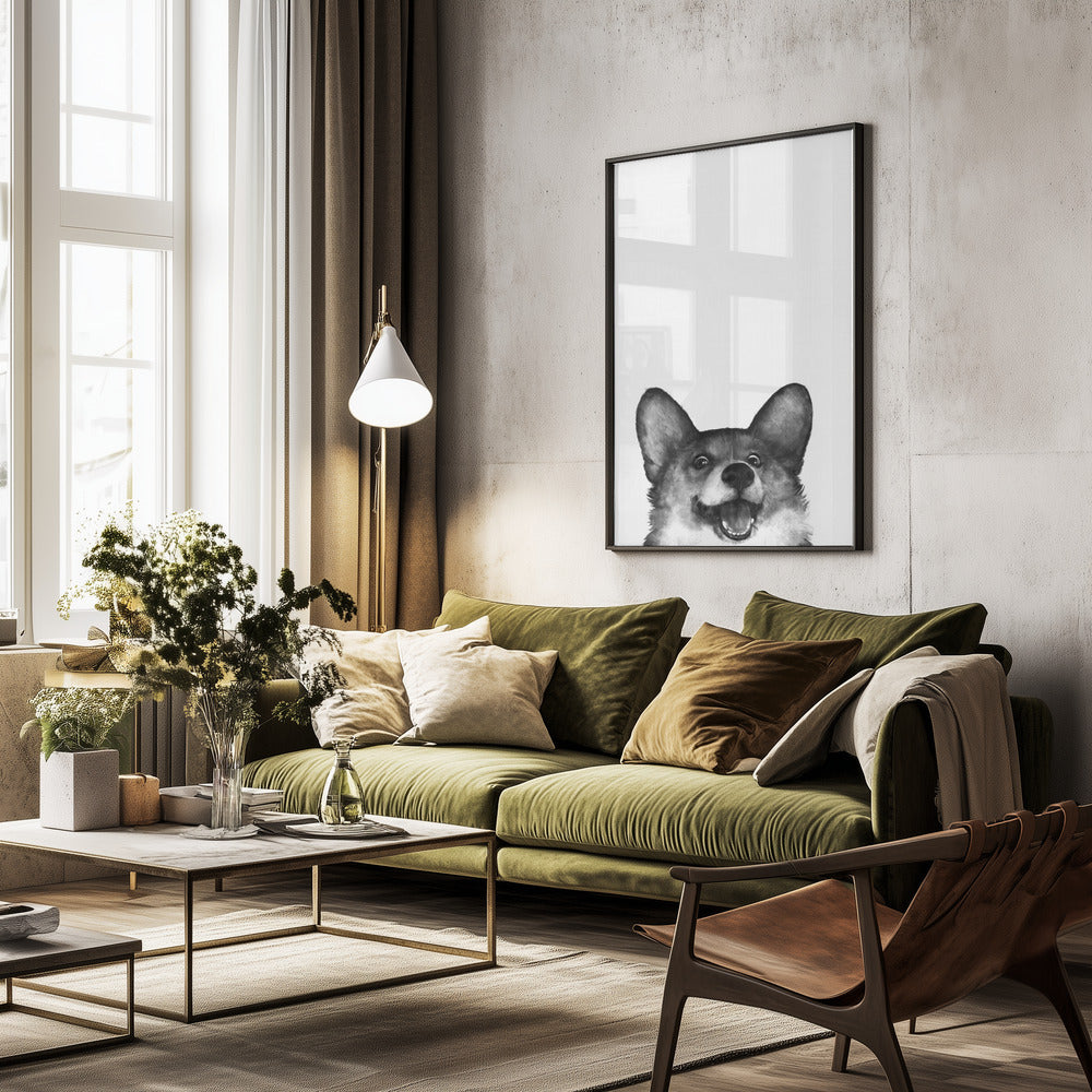 Perro Corgi con expresión alegre  ·  cuadro de decoración