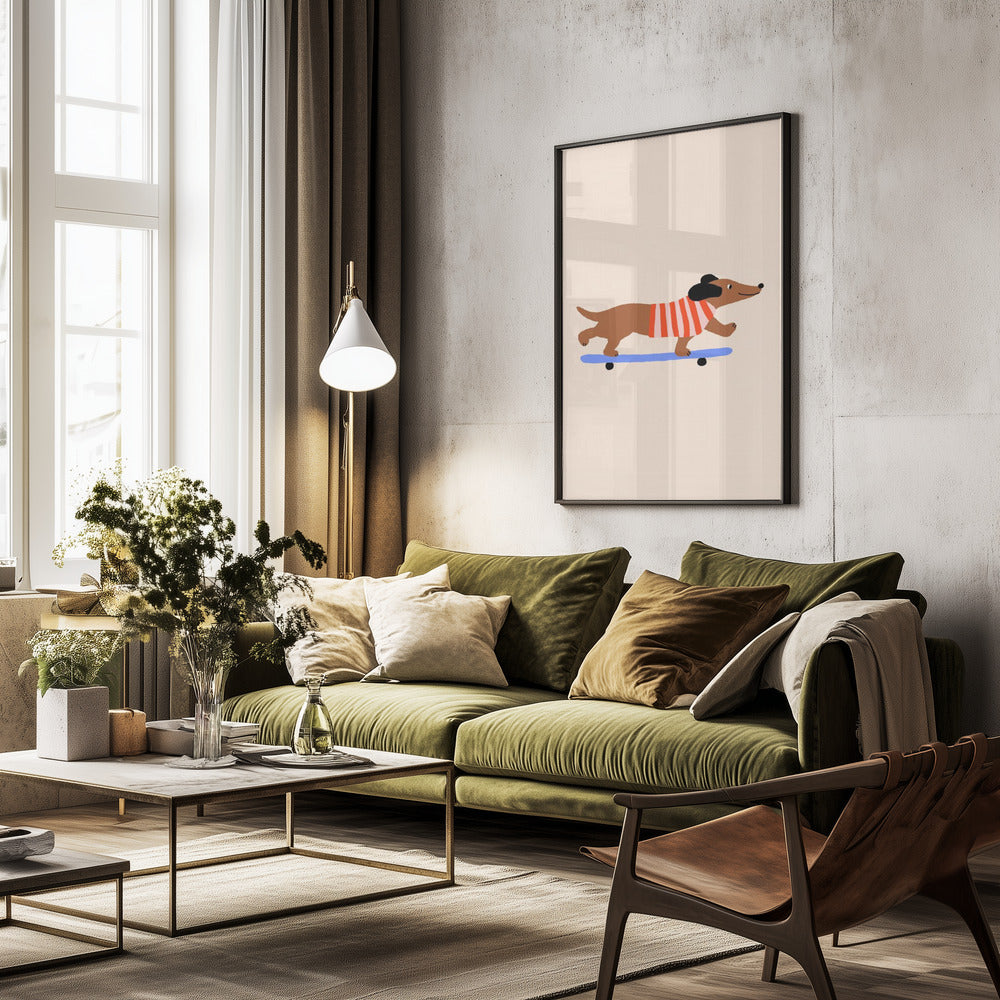 Dachshund en patineta ·  cuadro de decoración