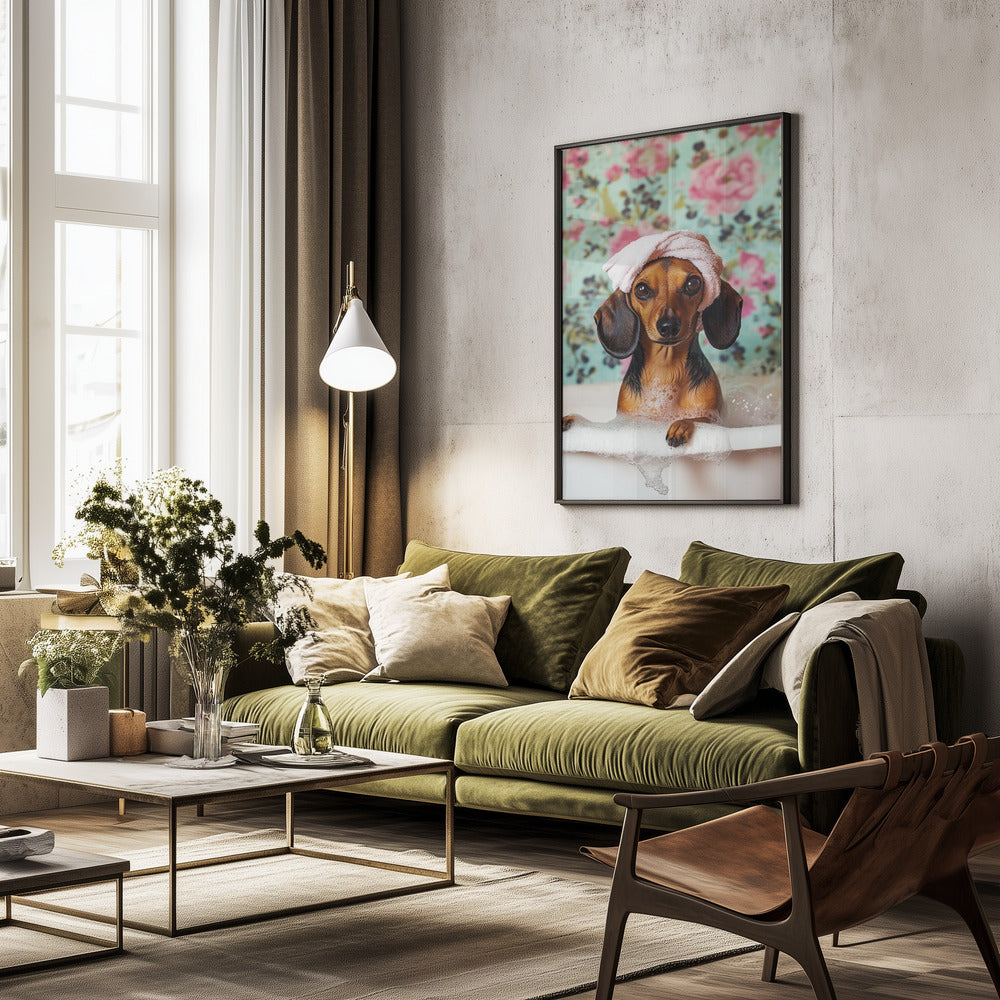 Hora del baño del perro salchicha  ·  cuadro de decoración