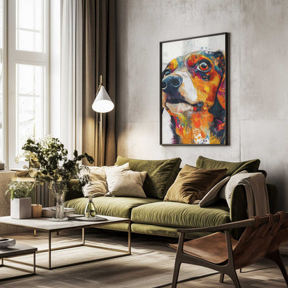 Perro salchicha abstracto colorido  ·  cuadro de decoración