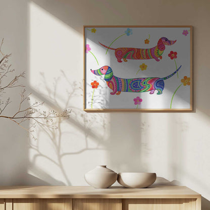 Perros salchicha caprichosos  ·  cuadro de decoración
