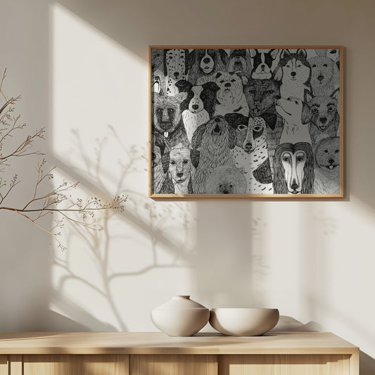 Caras de perros en blanco y negro  ·  cuadro de decoración