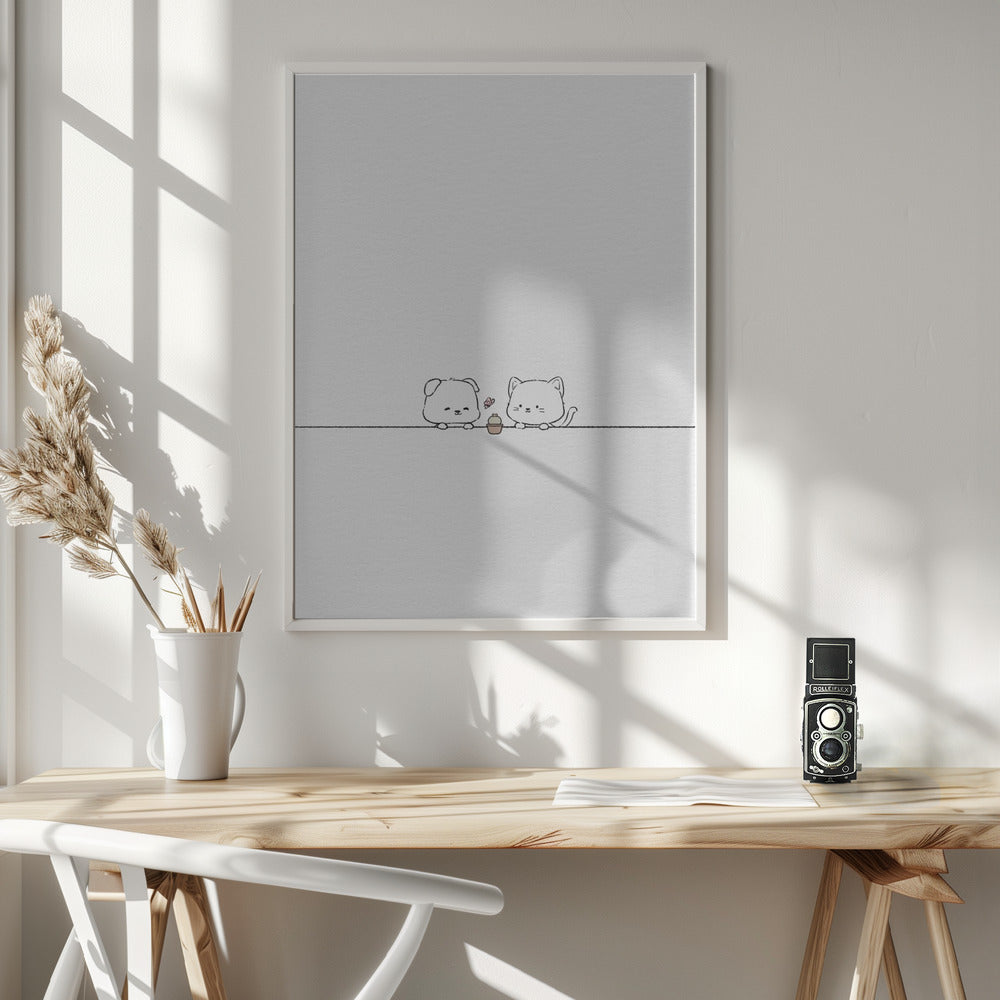 Gato y perro enamorados  ·  cuadro de decoración