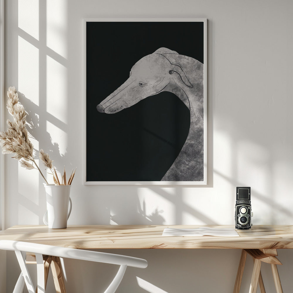 Perro galgo blanco y negro 02  ·  cuadro de decoración