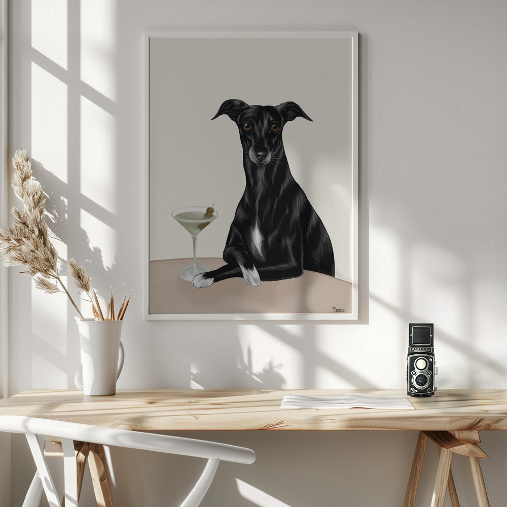 Galgo elegante con martini ·  cuadro de decoración