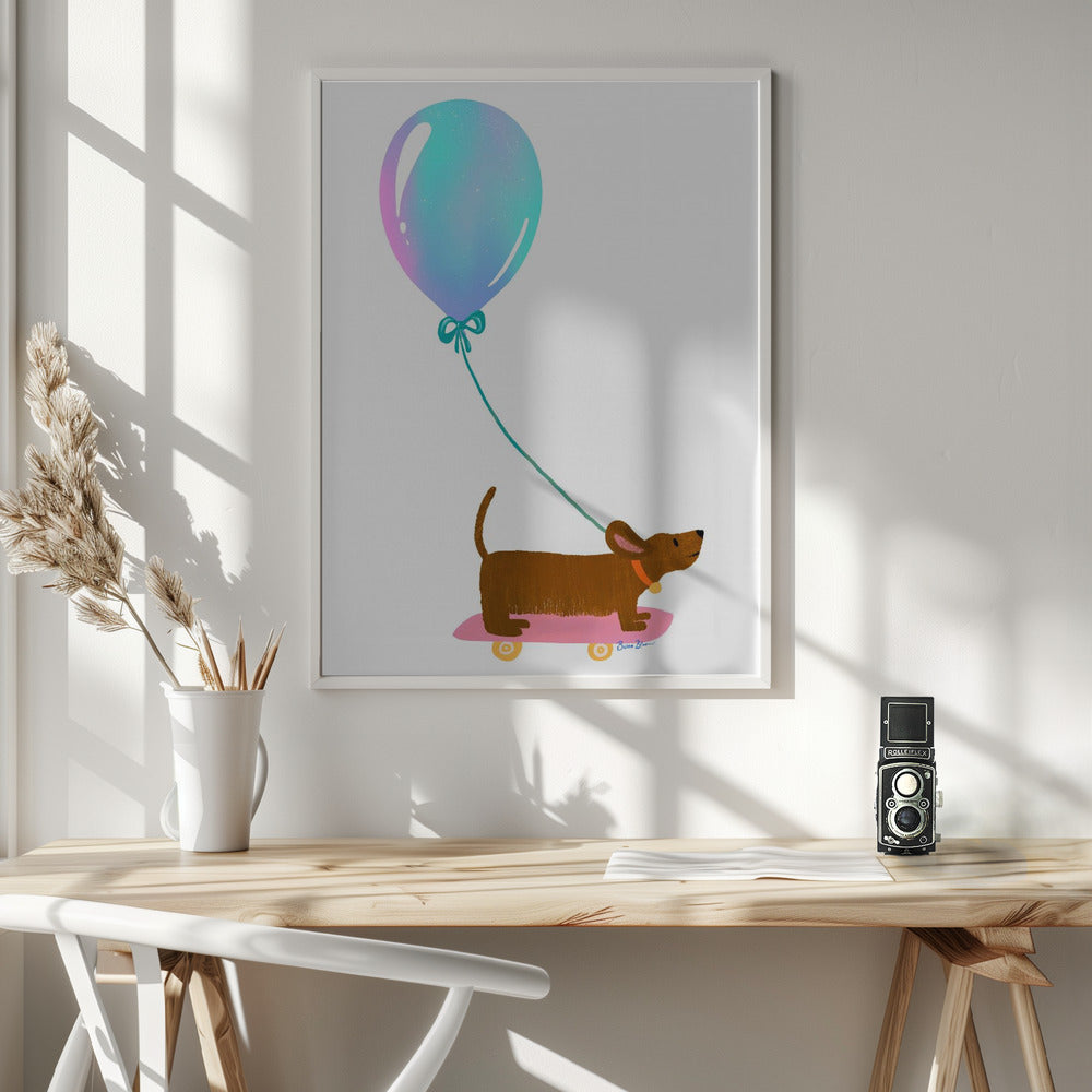 Nunca dejes de jugar - Dachshund con globo  ·  cuadro de decoración