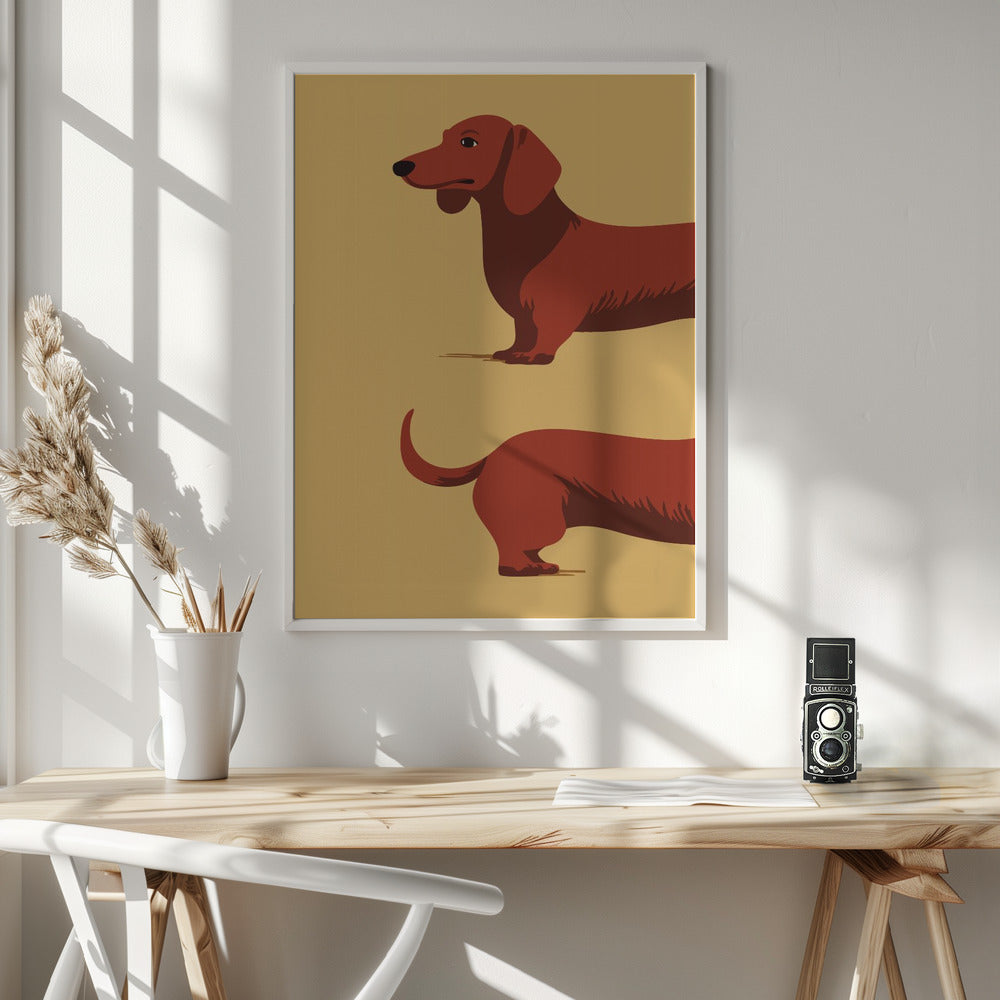 Un perro salchicha en dos mitades  ·  cuadro de decoración