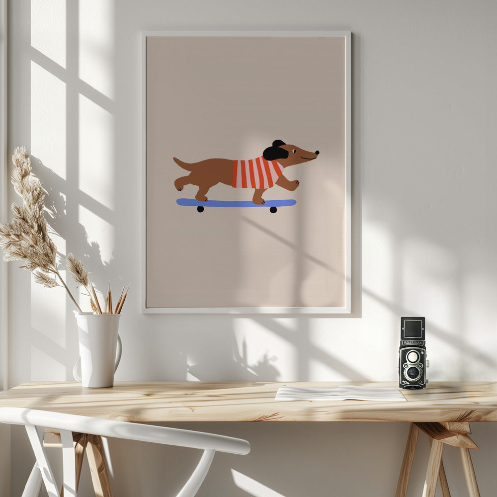 Dachshund en patineta ·  cuadro de decoración