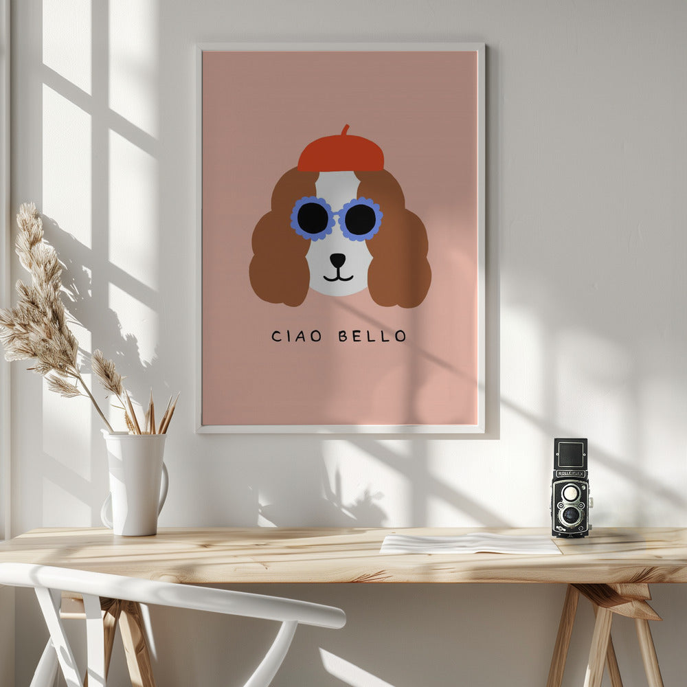 Ciao Bello perro con boina roja  ·  cuadro de decoración