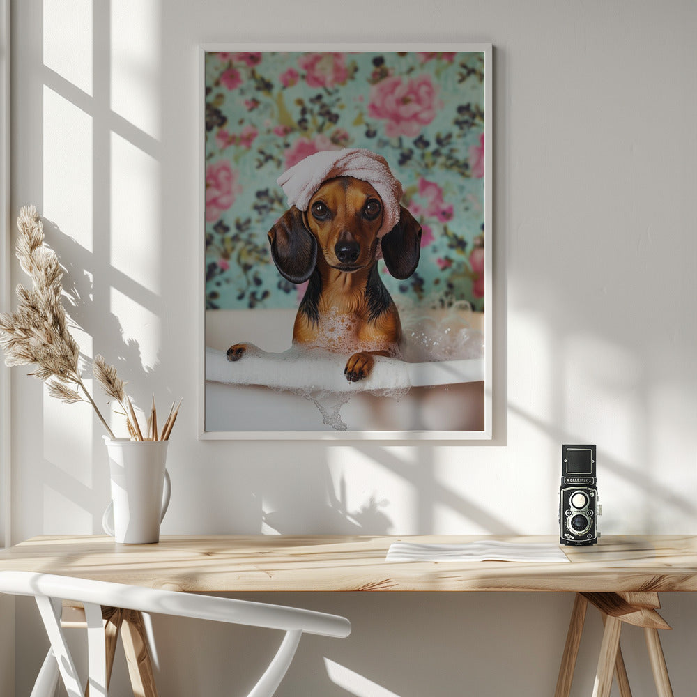 Hora del baño del perro salchicha  ·  cuadro de decoración