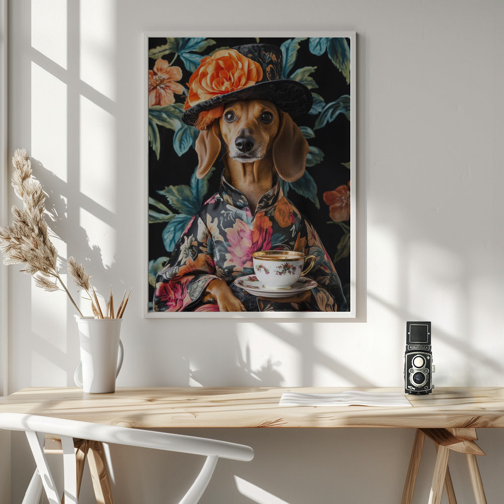 Teckel para la hora del té  ·  cuadro de decoración