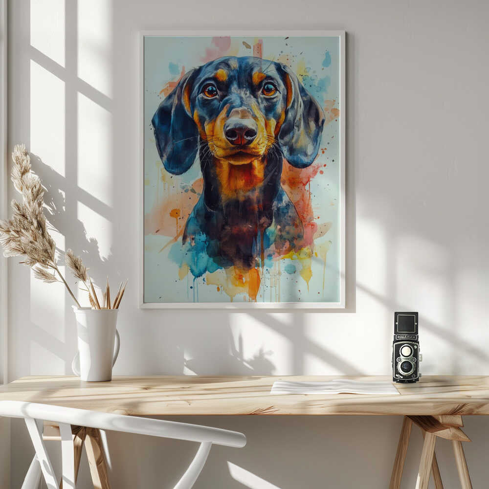 Dachshund abstracto y colorido  ·  cuadro de decoración