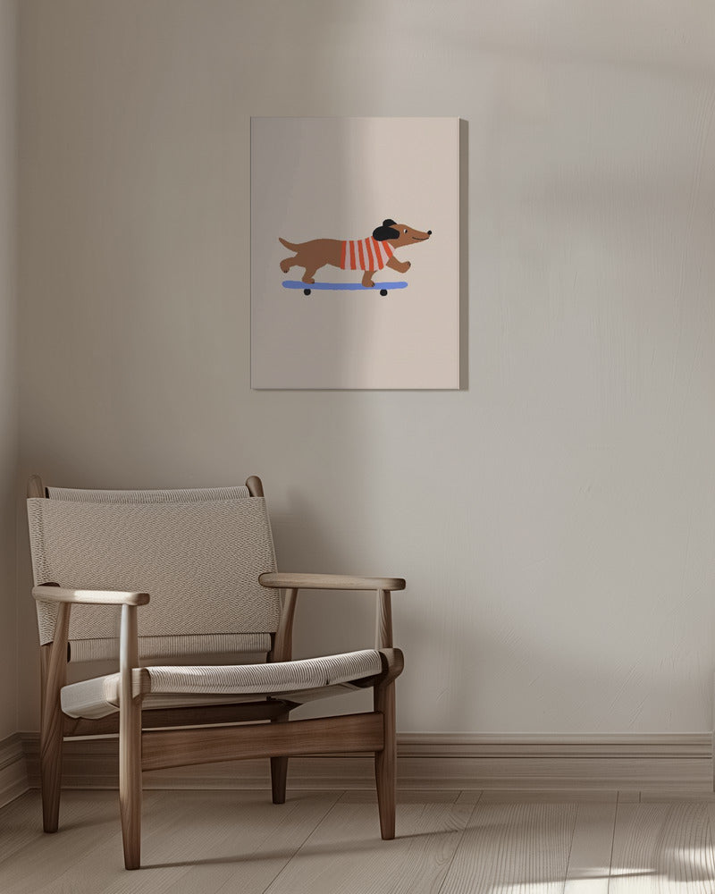 Dachshund en patineta ·  cuadro de decoración
