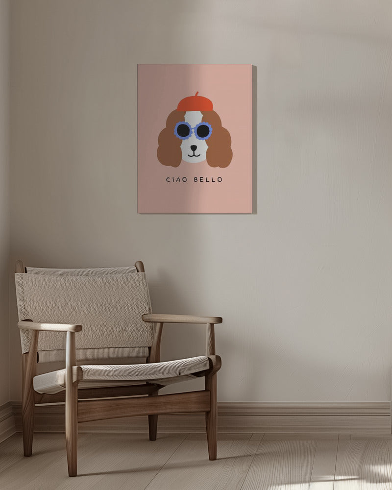 Ciao Bello perro con boina roja  ·  cuadro de decoración