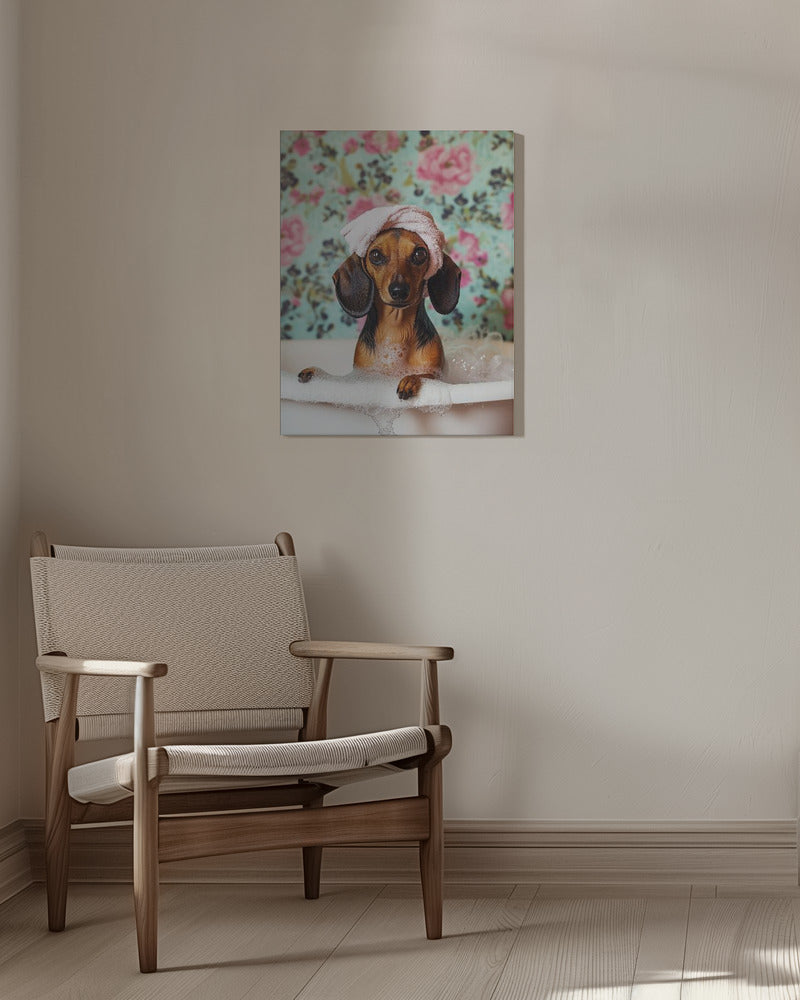 Hora del baño del perro salchicha  ·  cuadro de decoración