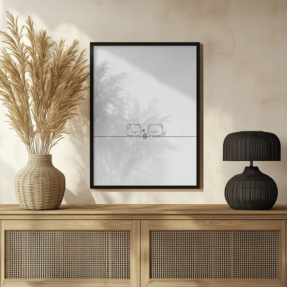 Gato y perro enamorados  ·  cuadro de decoración