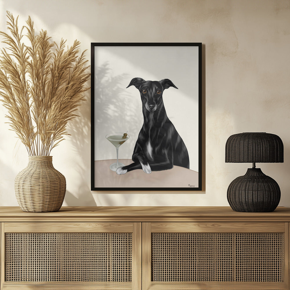 Galgo elegante con martini ·  cuadro de decoración