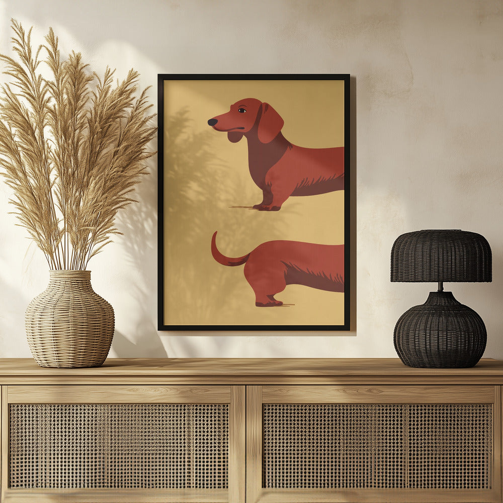 Un perro salchicha en dos mitades  ·  cuadro de decoración