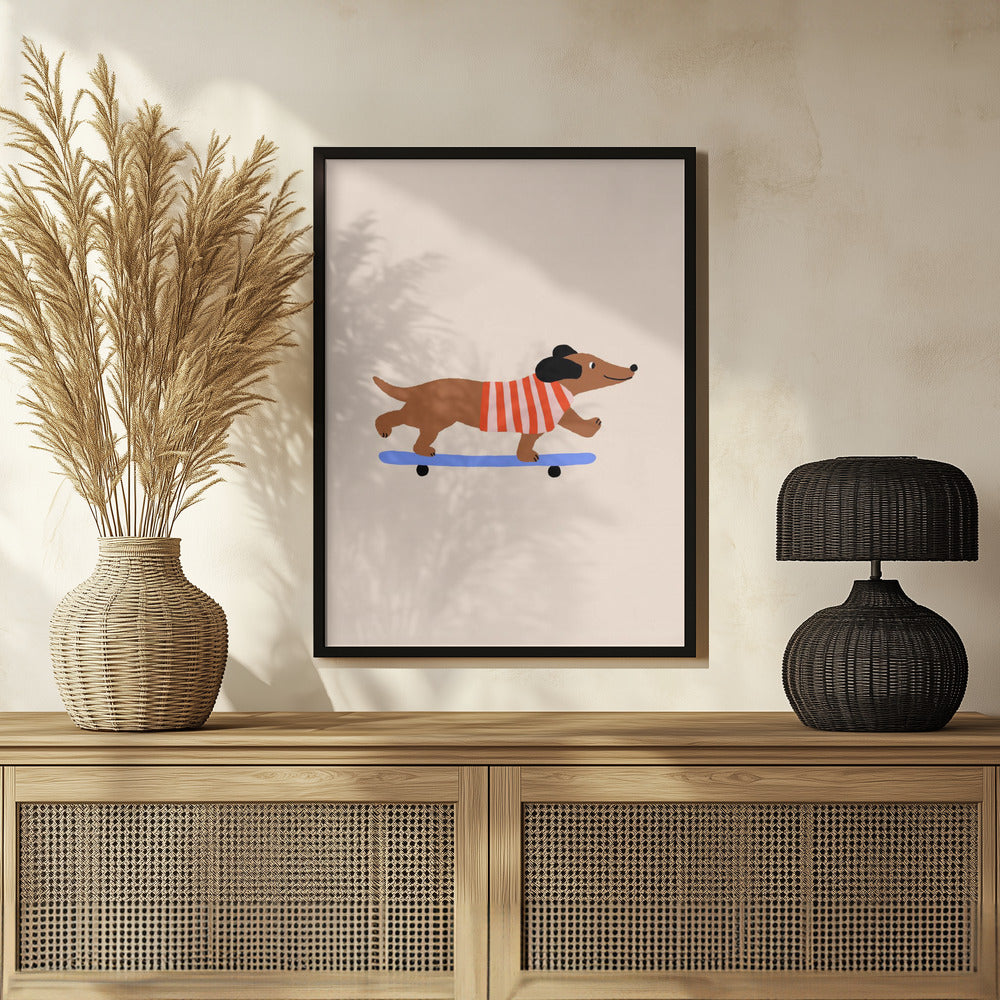 Dachshund en patineta ·  cuadro de decoración