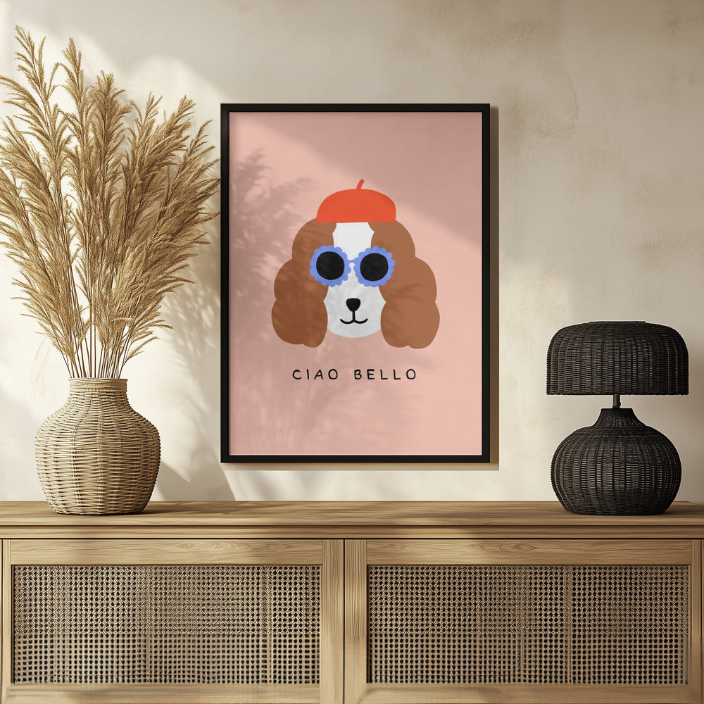 Ciao Bello perro con boina roja  ·  cuadro de decoración
