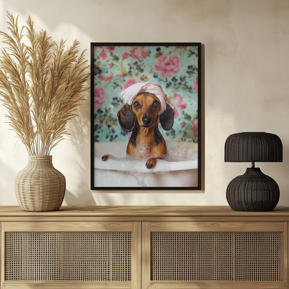 Hora del baño del perro salchicha  ·  cuadro de decoración