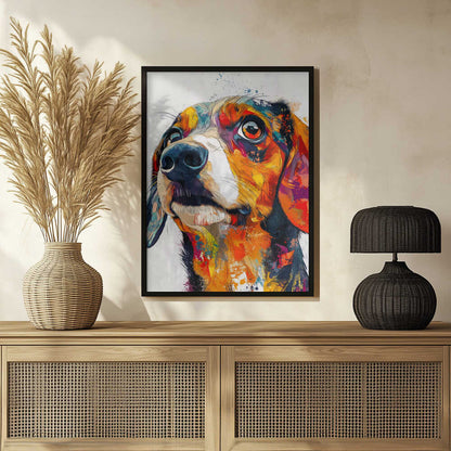 Perro salchicha abstracto colorido  ·  cuadro de decoración