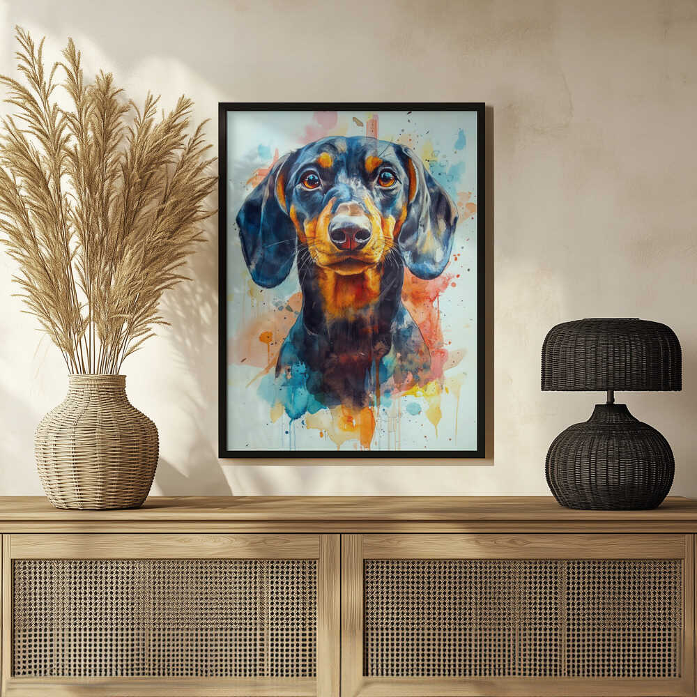 Dachshund abstracto y colorido  ·  cuadro de decoración