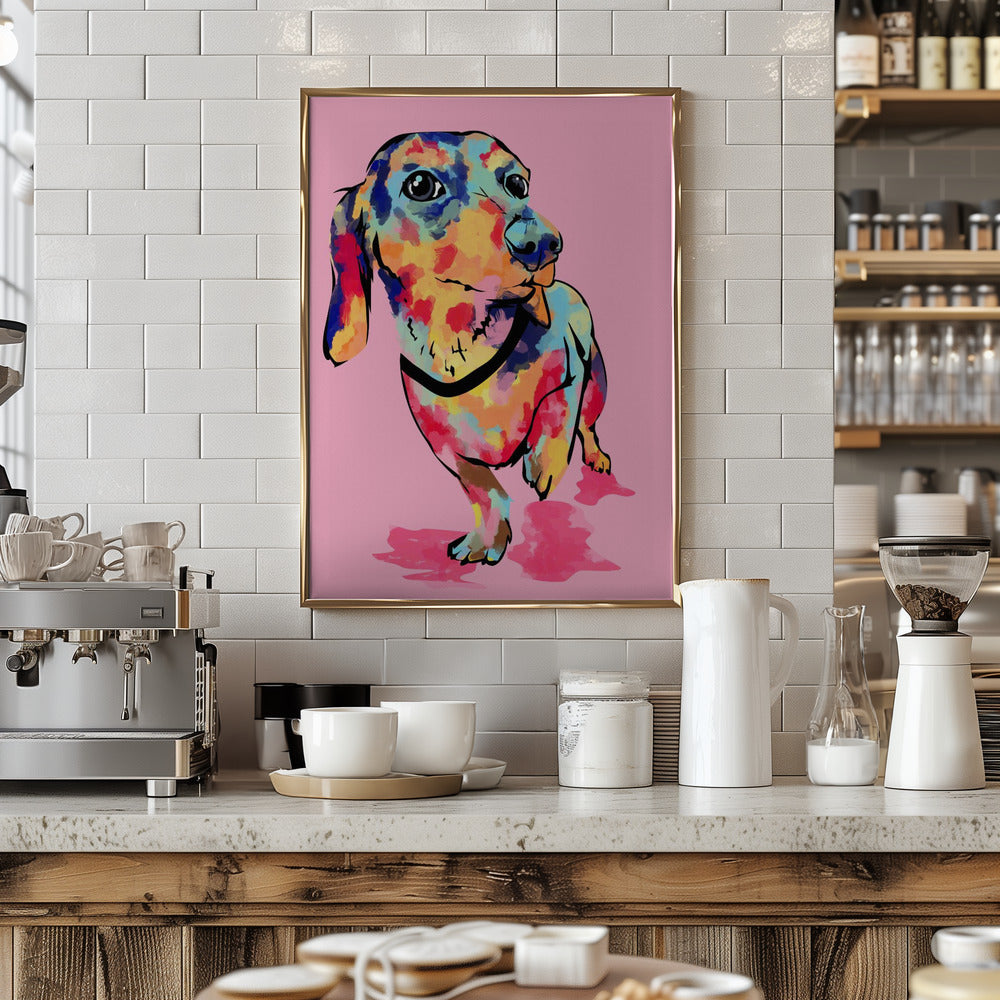 Perro salchicha multicolor  ·  cuadro de decoración